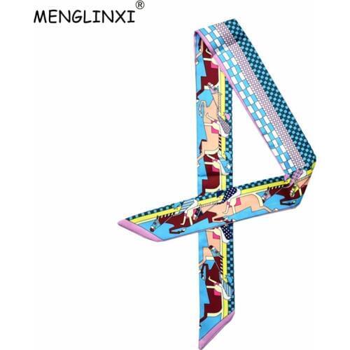 2020 New Horse knight Scarf Small Print Women Silk Scarf Fashion Brand Head Scarf Handle Bag Hair Ribbons Long Scarves Wholesale