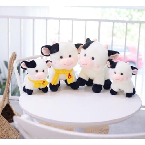 18/25CM New Lucky Milk Cow With Scarf Plush Toys Cartoon Lovely Happy Cattle Doll Stuffed Animal Home Decor For Kids Girls Gift