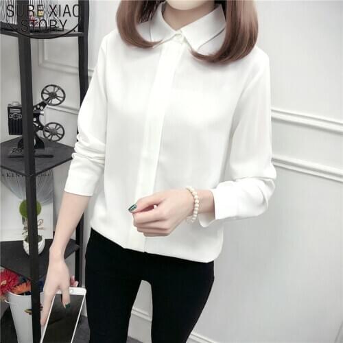New Full Chiffon Women Blouses Notched Solid Long Sleeve Womens Tops and Blouses Casual Regular 4XL Plus Size Autumn 5055 50