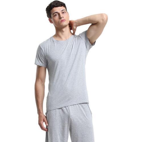 New Pajama Set Men sleepwear nightsuit Casual 60S Micromodal soft breathable Male pyjamas sets T-shirt + shorts Home Clothing