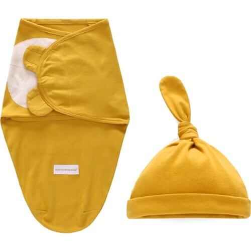 2 Pieces Set Newborn Swaddle Wrap + Hat Cotton Baby Receiving Blanket Bedding Cartoon Cute Infant Sleeping Bag For 0-6M