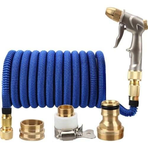Plastic flexible Car Wash Hose Adjustable Nozzle Metal Spray Gun High Pressure Telescopic Magic Hose 25FT-100FT Garden Hose