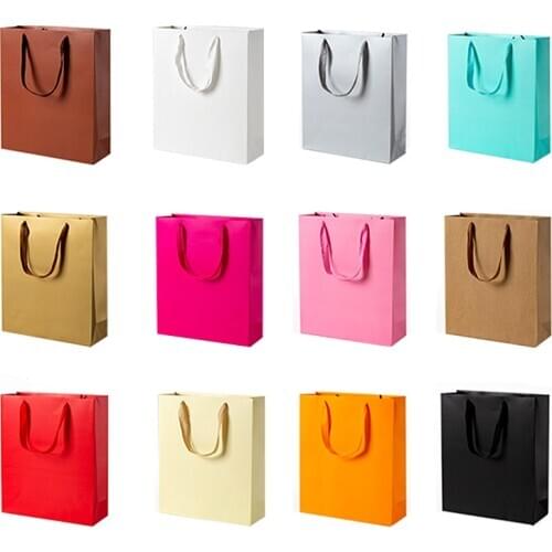 Large Size Gift Box Packaging Gold Handle Paper Gift Bags Kraft Paper With Handles Wedding Baby Shower Birthday Party Favor