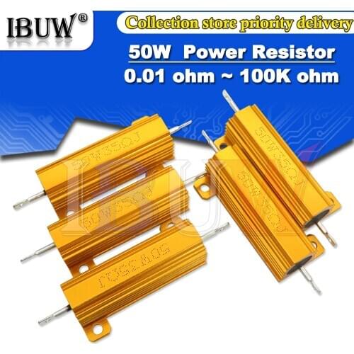 50W Aluminum Power Metal Shell Case Wirewound Resistor 0.01 ~ 100K 0.1 0.5 1 1.5 2 6 8 10 20 100 150 200 300 1K 10K ohm
