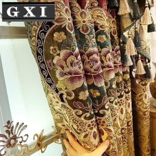 GXI Luxury Gold Wire Jacquard Shade Curtains For Living Room Bedroom European Embroidered Tulle Royal Home Decoration