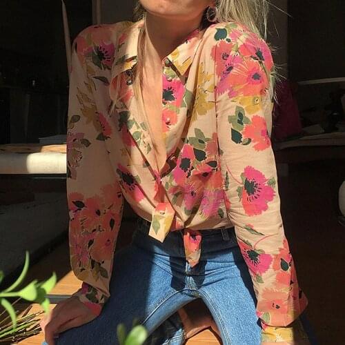 Retro Floral Printed Shirts Elegant Woman Turn-down Collar Long Sleeve Buttons Shirt Tops Autumn Casual Ladies Chemise 2021