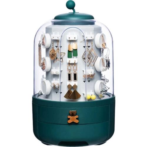 Jewelry Storage Box multifunctional ring earring necklace storage shelf creative 360 rotating transparent visible dustproo