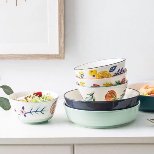 Sijihuatian rice bowl, salad bowl, Japanese tableware, creative plant plate, vegetable plate, household plate set