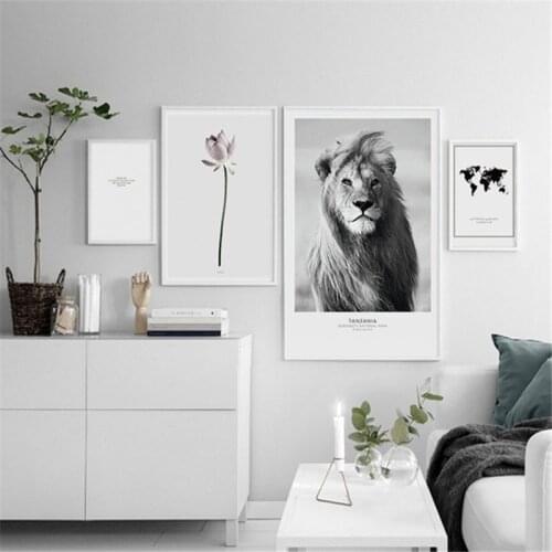 Nordic Canvas Painting Ink and Wash Picture Flower Wall Art Home Decor Poster Living Room Lion Animal Bedroom Decor Painting