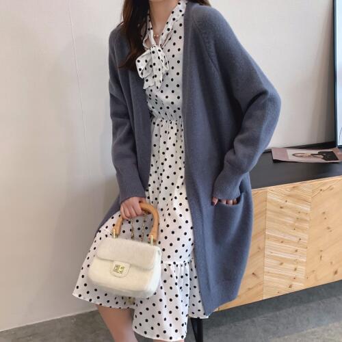 2019 Autumn Pregnant WOMENS Sweater Cardigan Loose And Plus-size Mid-length Solid Color Long Sleeve Shawl Outerwear Tide Mom