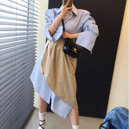 2 Piece Outfits for Women Irregular Shirt Dresses 2021 Fall Clothes Female Pleated Korean Fashion Patchwork All-match Chic Dress