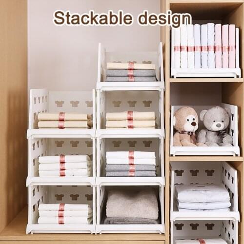 1Pc Partition Rack Layered Wardrobe Storage Rack Drawer Type Folding Cabinet Stackable Clothes Organizer Kitchen Sundries Holder