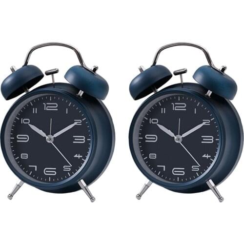 2Pcs Creative Metal Alarm Clock Wind Up Mechanical Alarm Bell Dark Blue