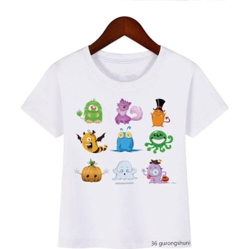 2021 Halloween T Shirt Kawaii Little Monster Cartoon Print White T-shirt Cute Tops Tee Baby Girls Boys Present Clothes Drop Ship