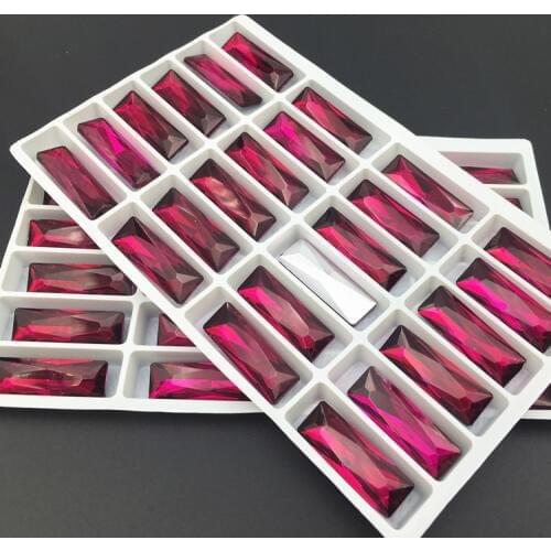 50pcs Princess Baguette Pointback Fancy Stone Fuchsia Color Glass Crystals 5x15mm,7x21mm,8x24mm