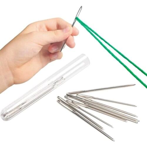 9Pcs Stainless Steel Large Eye Needles Cross Stitch Needles Embroidery Tool Crochet Hook Set with Case Household Sewing Tools