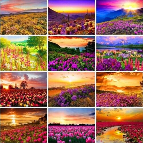 HUACAN 5D Diamond Painting Flowers Cross Stitch Diamond Mosaic Spring Landscape Rhinestones Picture Home Art
