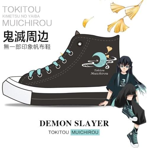 Amine Demon Slayer Tokitou Muichirou Spring Autumn Men Women High-top Cosplay Student Canvas Casual Sport Shoes Fashion Unisex