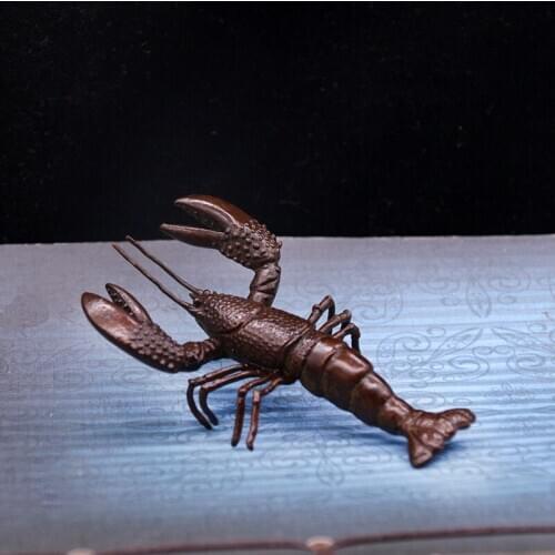 Antique Pure Copper Tea Pet Lobster Creative Home Car Small Decoration Tea Set Cover Cover Holder Pen Holder Retro Crafts