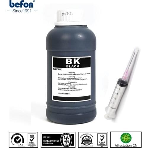 Befon Black CISS Refilled Dye Ink Photo Universal Ink Compatible for HP Canon Epson Brother Printers and Ink Cartridges 250ml