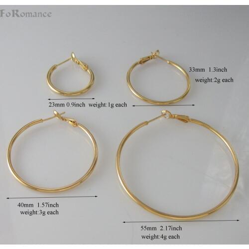 FOUR STYLES IN DIFFERENT SIZE PLAIN SURFACE YELLOW GOLD COLOR GP HOOP 0.9" 1.3" 1.57" 2.17" EARRING
