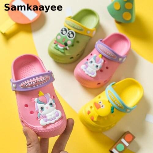 0-8y Kids Mules Clogs Summer Baby Boys Girls Sandals Cartoon Duck Toddler Beach Slippers Children Flat Cute Garden Shoes y15