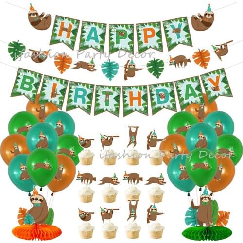Sloth Birthday Party Balloons Banner Decorations Set Honeycomb Table Centerpieces for Kids Birthday Forest Sloth Party Supplies