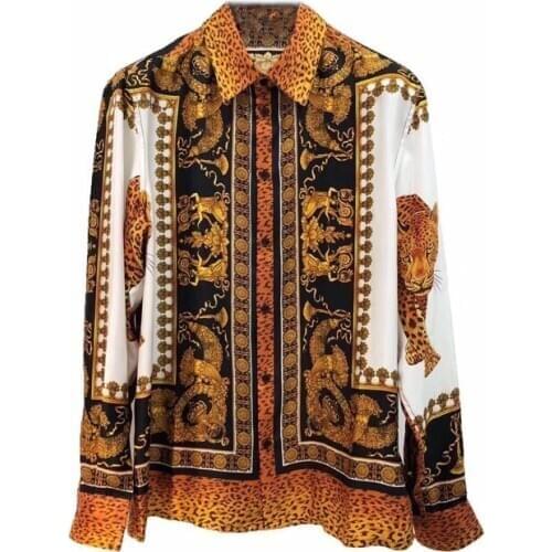 And American mens European clothing 2021 autumn new style Long sleeve lapel Court vintage printed shirt