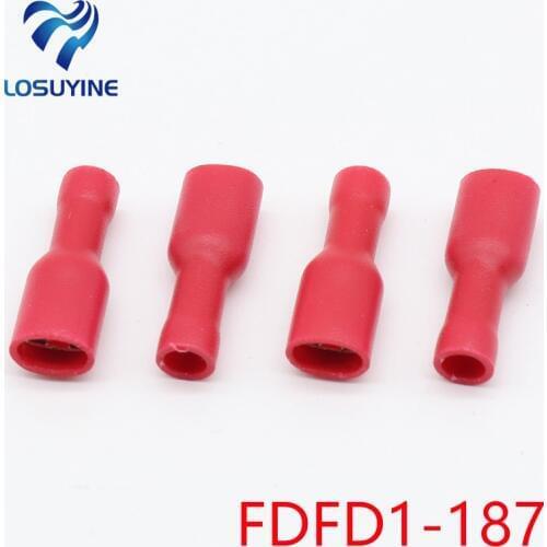 FDFD1-187 FDFD1.25-187 insulating Female Insulated Electrical Crimp Terminal Connectors 100PCS/Pack Cable Wire Connector FDFD