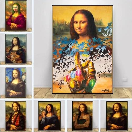Spoof Mona Lisa Graffiti Art Canvas Painting Portrait Posters Print Vintage Wall Art Picture for Living Room Home Decor Cuadros