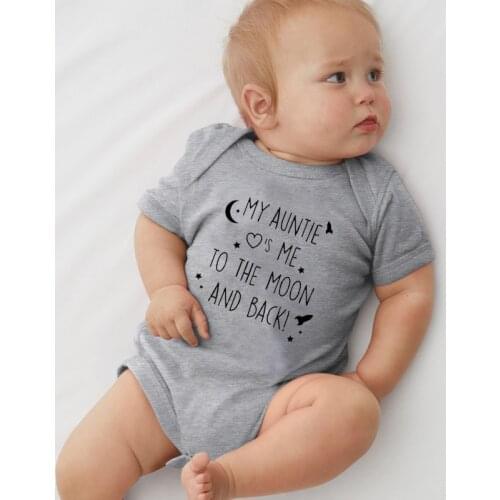 Baby Rompers Cotton Short-sleeved Newborn Clothes My Auntie Take Me to the Moon and Back Print Infant Rompers Toddler Clothes