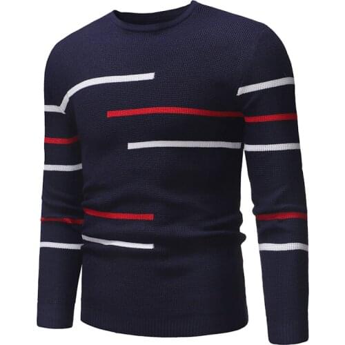 Luulla Men 2020 Spring Casual Knitted 100% Cotton Striped Sweaters Pullover Men Autumn New Fashion Classic O-Neck Sweaters Men