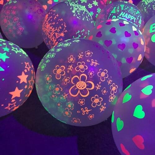 Cute Luminous Flower Balloons Neon Glow Balloons UV Blacklight Reactive Balloons Fluorescent Balloon Party Wedding Decor Kid Toy