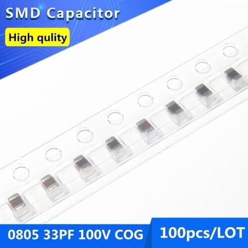 100pcs 0805 33PF C0G/NPO 100V 5% Thick Film Chip Multilayer Ceramic Capacitor