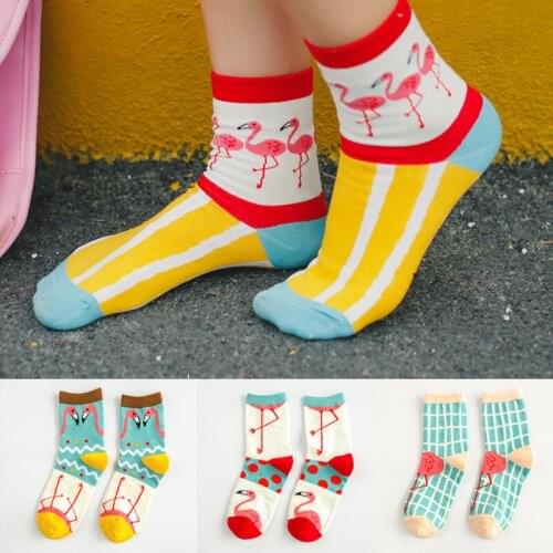 Fashion lady funny flamingo animal pattern socks kawaii cartoon image long cotton socks meia cute ladies socks