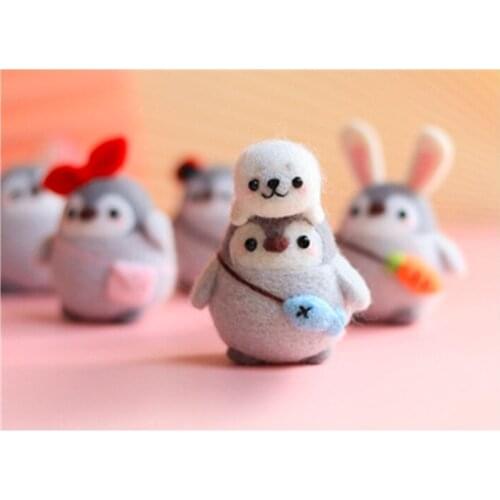 Cartoon Sunflower Penguin wool felt needle felting decoration craft needlecraft DIY handmade
