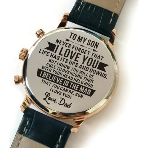 K4500-9 Dad To My Son 2019 Hot Selling Engraved Watches Calendar 24-hours Seconds Dail Analog Men Watches Military Family Gifts