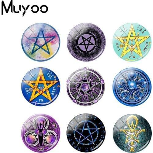 2018 New Esoteric Pentagram Jewelry Glass Dome Cabochons Hand Craft Moon Pentagram Cabochon