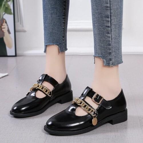 2021 New Spring Autumn Womens Fashion Vulcanize Shoes Pu Buckle Strap Metal Decoration Ladies Shoes Zapatillas Mujer Large Size