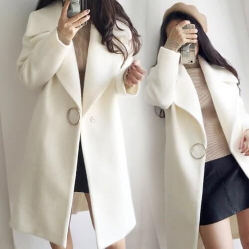 New Womens Autumn Winter Coat Korean Woolen Coat Thickened Coat Loose Coat Female Warm Long Sleeve Cotton Coats