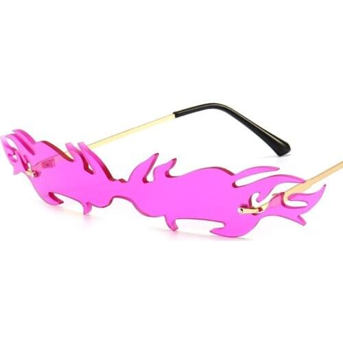 TEENYOUN Luxury Fashion Fire Flame Sunglasses Women Rimless Wave Sun Glasses Metal Shades For Vintage Women Mirror Eyewear UV400