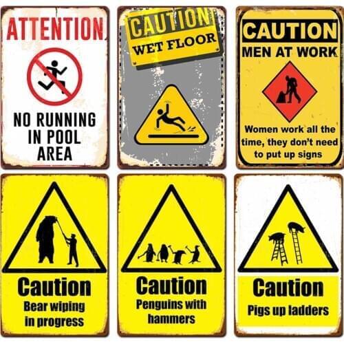 Caution Vintage Metal Tin Signs Dangerous Metal Poster Warning Retro Plaque Wall Decoration