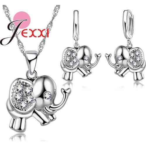 Small Elephant Necklace & Earrings 925 Sterling Silver Wedding Party Accessories With Top Quality CZ Crystal Wholesale