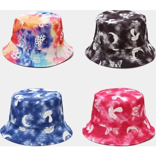 Mushroom Printed Reversible Bucket Hat Men Women Outdoor Hip Hop Fisherman Cap Fashion Beach Panama Bob Tie Dye Fishing Hats