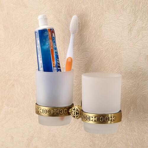 LTJ Antique Brass Cup Holder Stand For Mugs Toothbrush holder Fixed To The wall For Bathroom