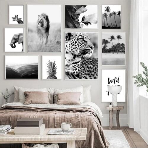 Nature Animals Black White Wall Art Canvas Poster Print Veld Lion Elephant Girraffe Pineapple Wall Painting Decoration Pictures