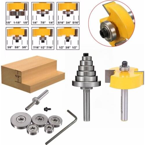 1 Set Adjustable 1/4" Shank Router Bit 1/2" Lendth with 6 Bearings Rabbet Router Bit & Bearing Set For Engraving Machine