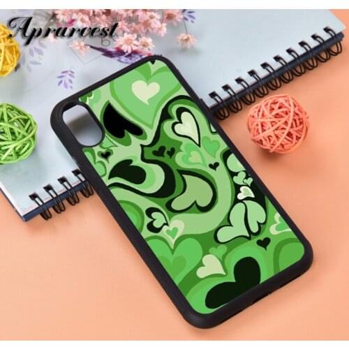 Aprarvest Green Heart Swirl Pattern Silicone Rubber Phone Case Cover For iPhone 6 6S 7 8 PLUS X XS XR 11 12 MINI PRO MAX