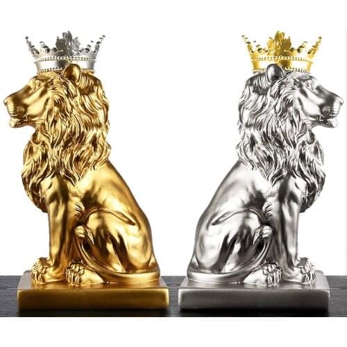 MODERN CREATIVE WEARING A CROWN GOLD LION VINTAGE STATUE HOME DECOR CRAFTS ROOM DECORATION OBJECTS OFFICE RESIN FIGURINES