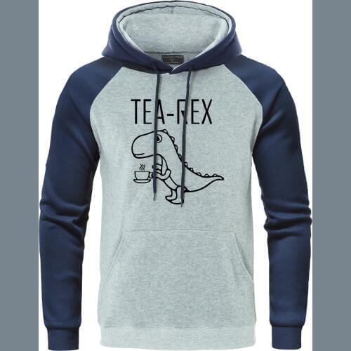 Mens Raglan Hoodies Tea Rex Male Hoodie Sweatshirts funny dinosaur drink coffee Brand Pullover Autumn High Quality Streetwear